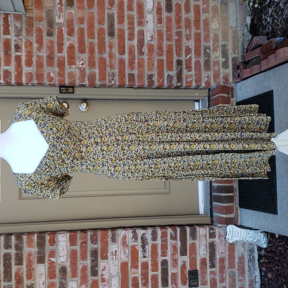Vintage Lew Magram Womens Milkmaid Floral Midi Dress Size M Cottagecore Boho 90s